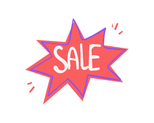 Red sale tag on a light blue circular background, indicating discounted price offerings and promotions.