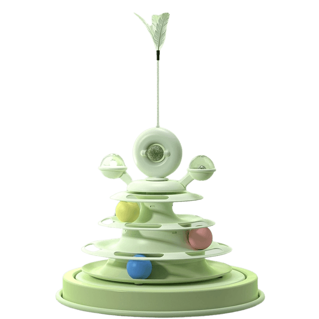 Cat Tower Toy – spinning base, chase & perches (color: Budding Green)